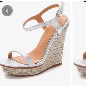 Badgley Mischka Glenna espadrille wedge sandals, size 7.5 - Silver